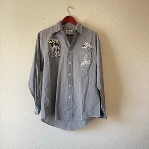 Vintage 80s black and white gingham with animal embroidery size‎ medium